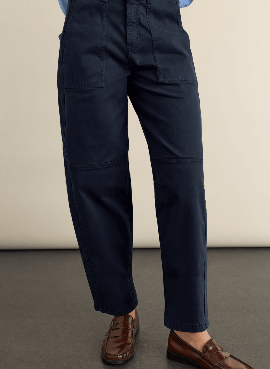 Amelia Organic Cotton Barrel Leg Cargo Trousers - French Navy Baukjen