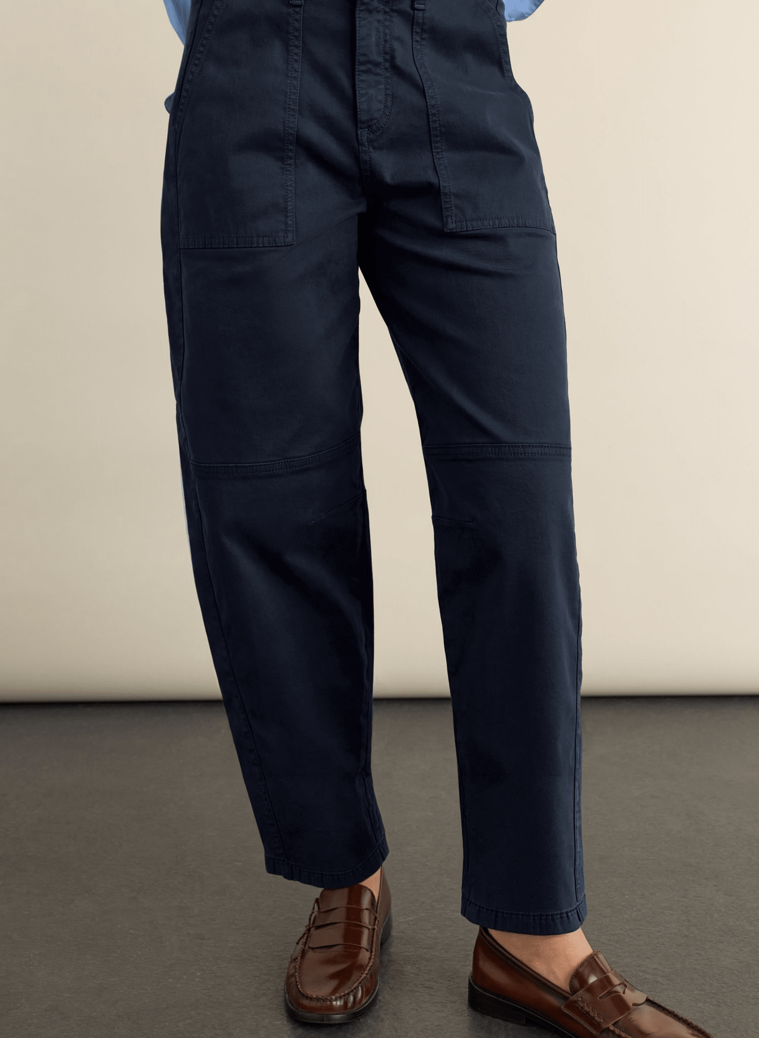 Amelia Organic Cotton Barrel Leg Cargo Trousers - French Navy Baukjen