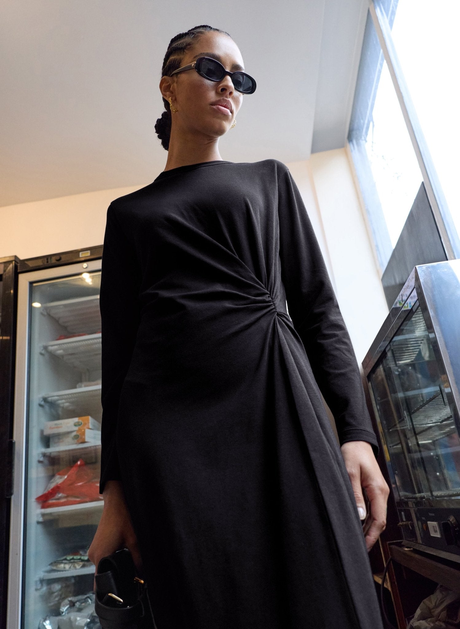 Ana Twist Front Dress - Black Baukjen