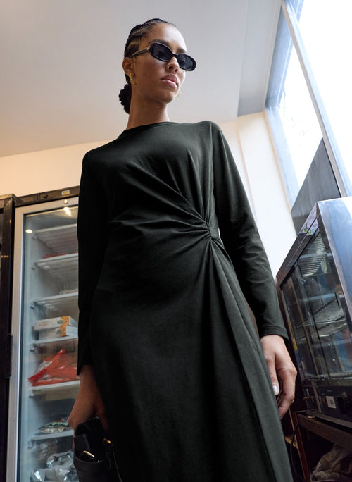 Ana Twist Front Dress - Black Baukjen