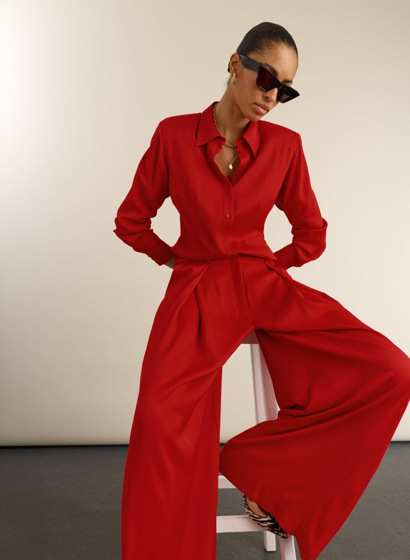 Angie Cinched Waist Shirt - Crimson Red Baukjen