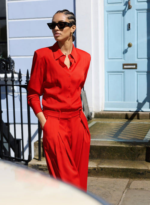 Angie Cinched Waist Shirt - Crimson Red Baukjen