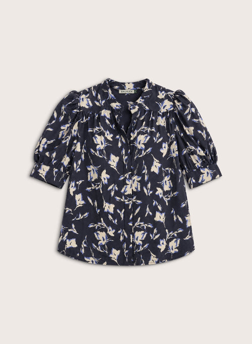 Ann Short Sleeve Blouse - Navy Floral Baukjen