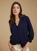 Annie Ruffle Collar Blouse - Classic Navy Baukjen