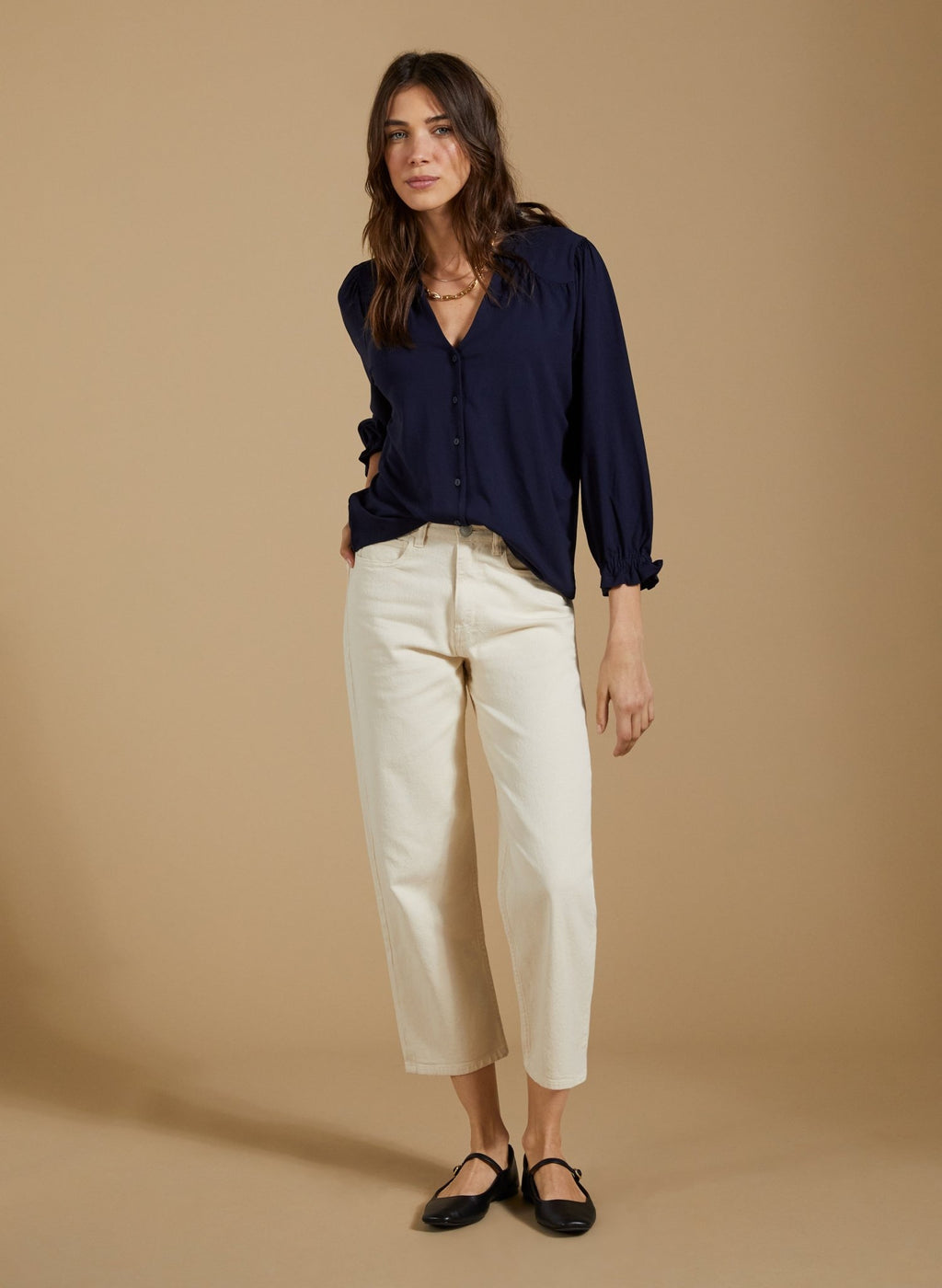 Annie Ruffle Collar Blouse - Classic Navy Baukjen