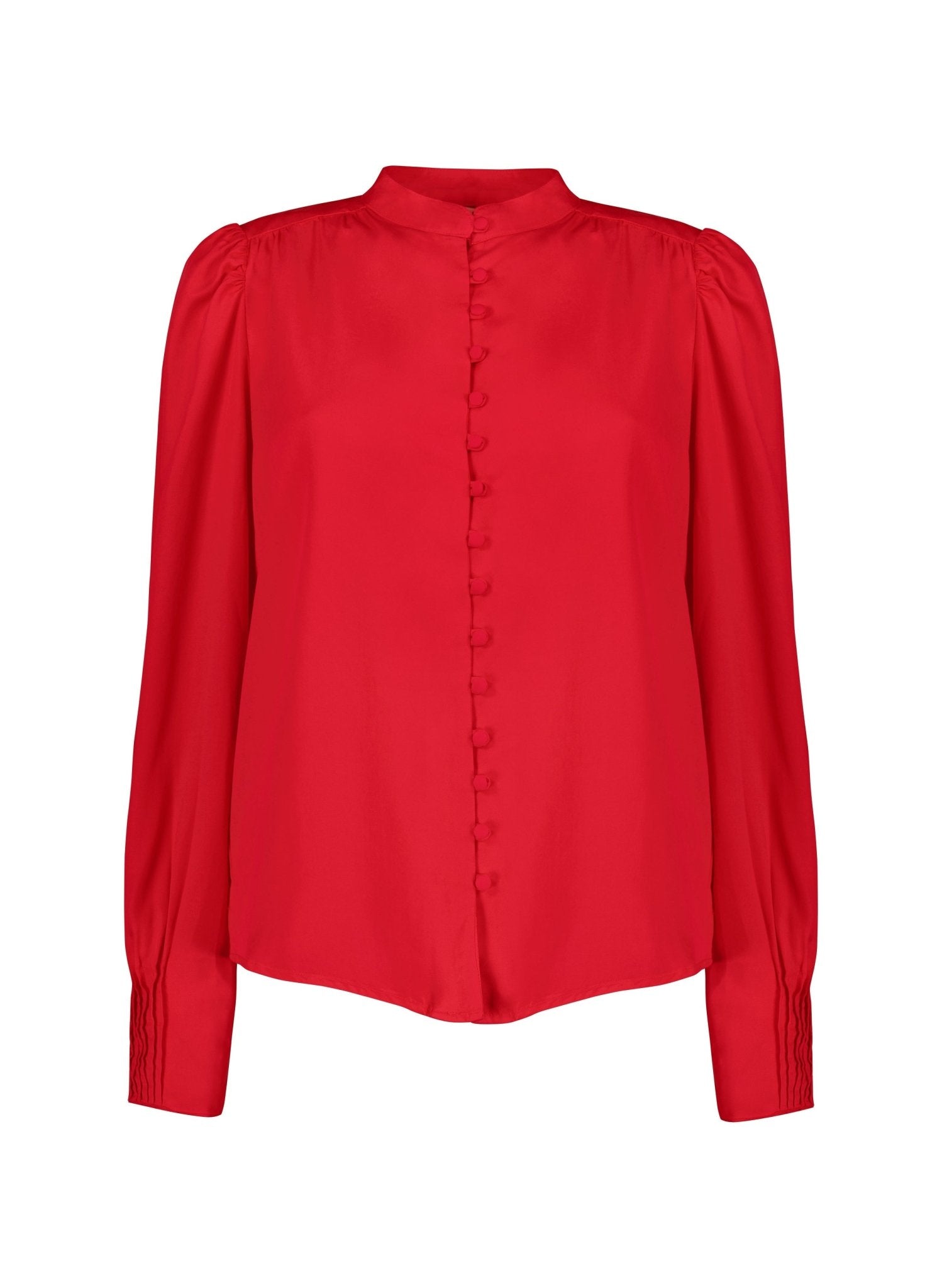 Annika Button Through Blouse - Crimson Red Baukjen