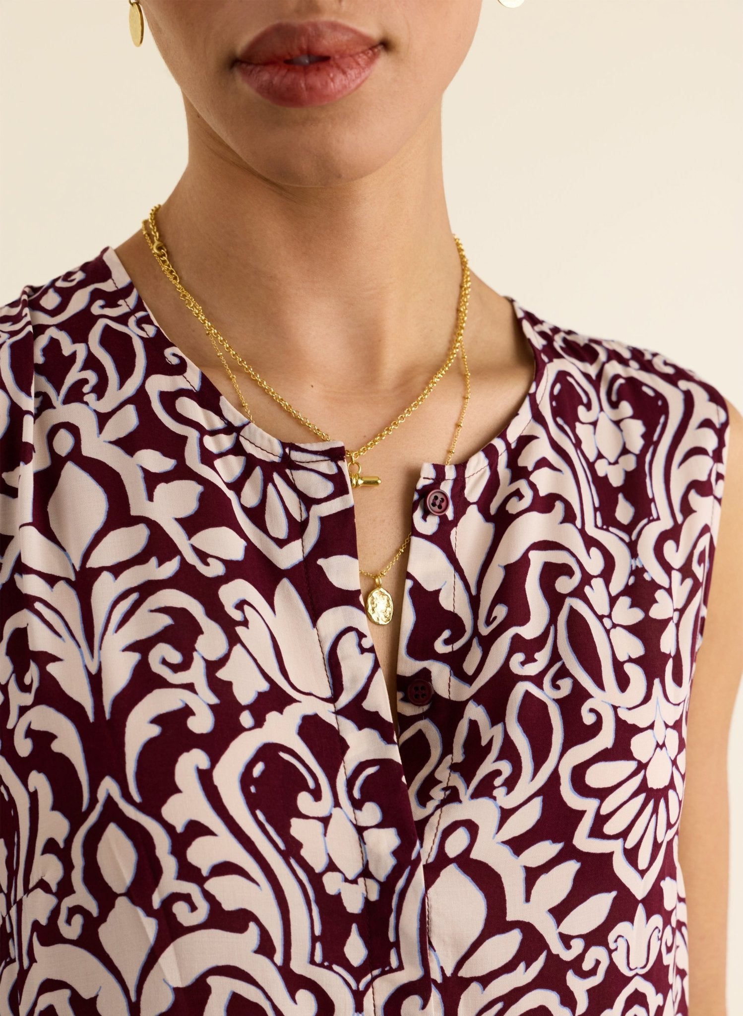 Annmarie Sleeveless Printed Dress - Burgundy Damask Baukjen