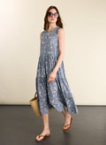 Annmarie Sleeveless Printed Dress - Denim Woodblock Print Baukjen