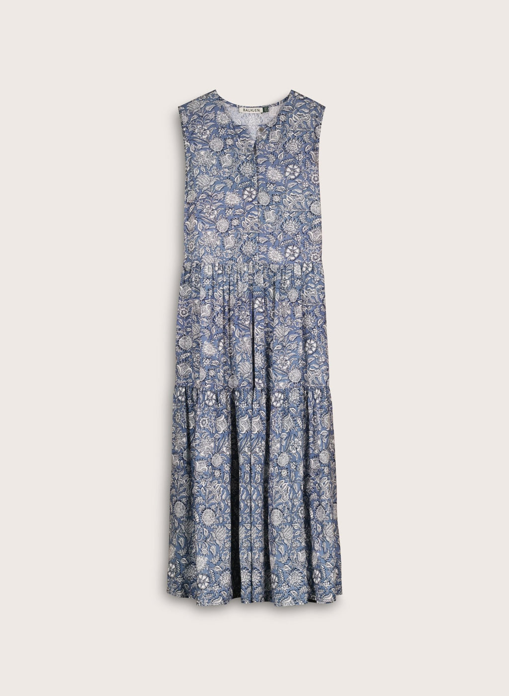 Annmarie Sleeveless Printed Dress - Denim Woodblock Print Baukjen