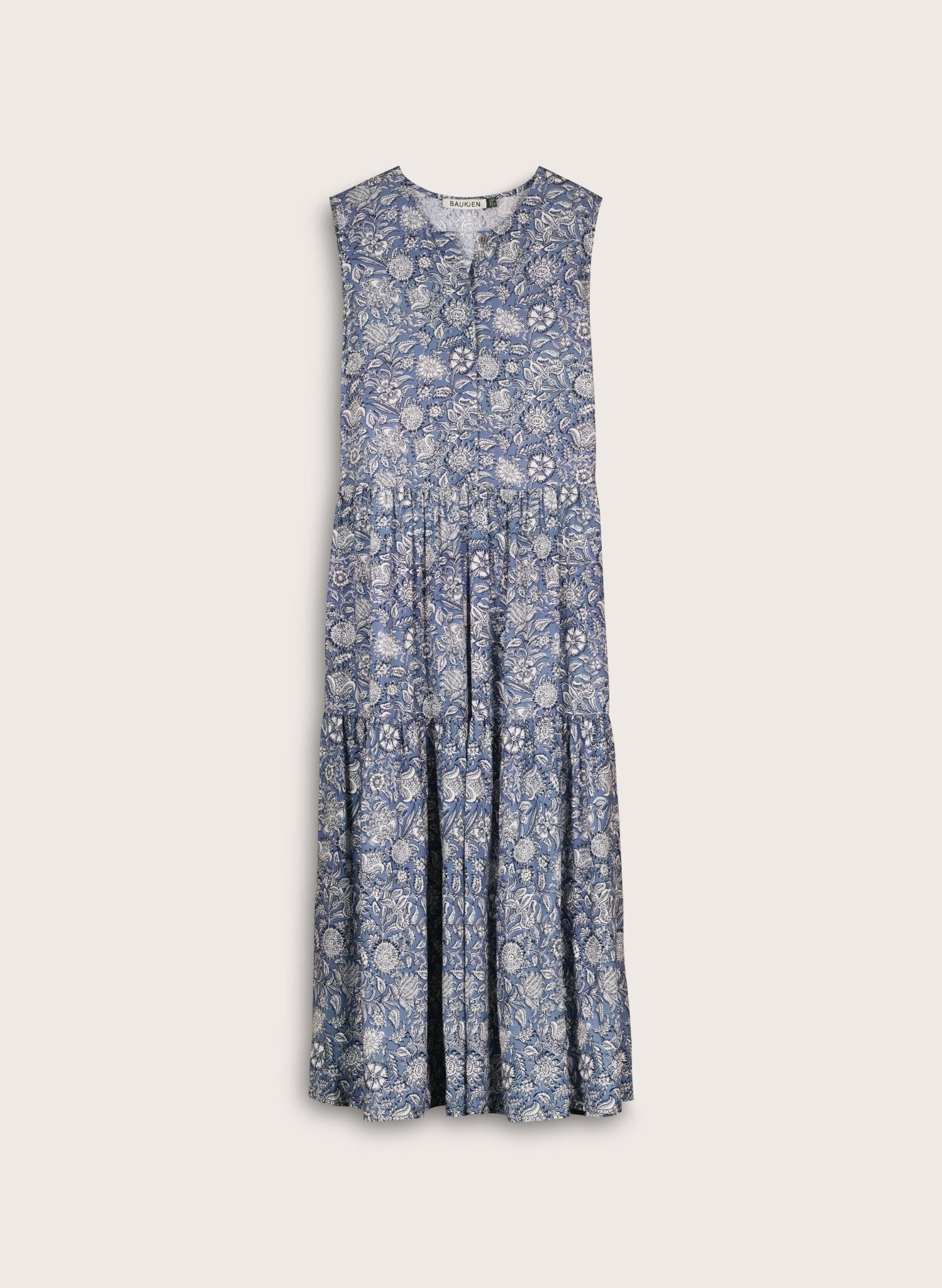 Annmarie Sleeveless Printed Dress - Denim Woodblock Print Baukjen