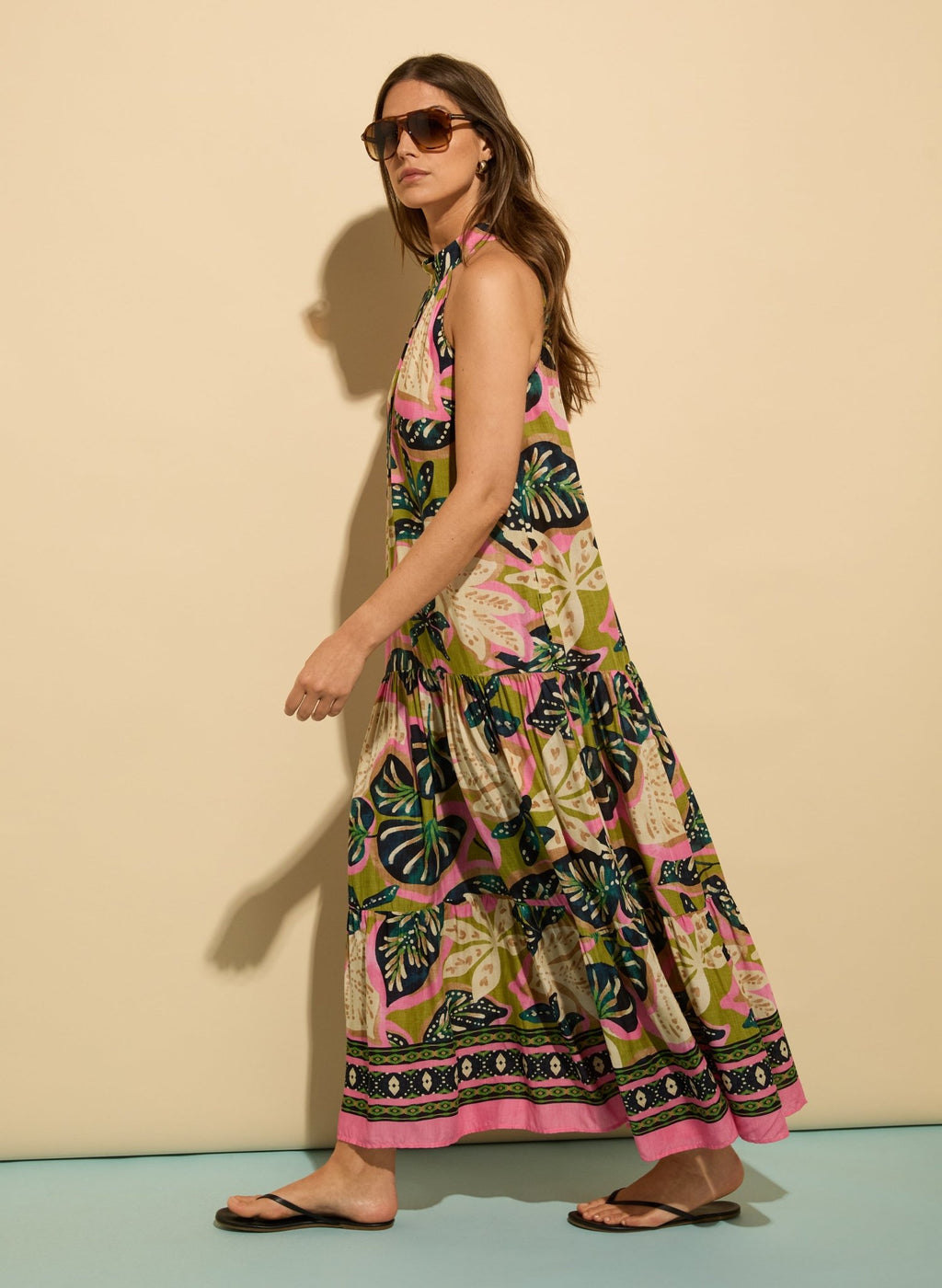Anouk Printed Sleeveless Maxi Dress - Lime Palm Baukjen