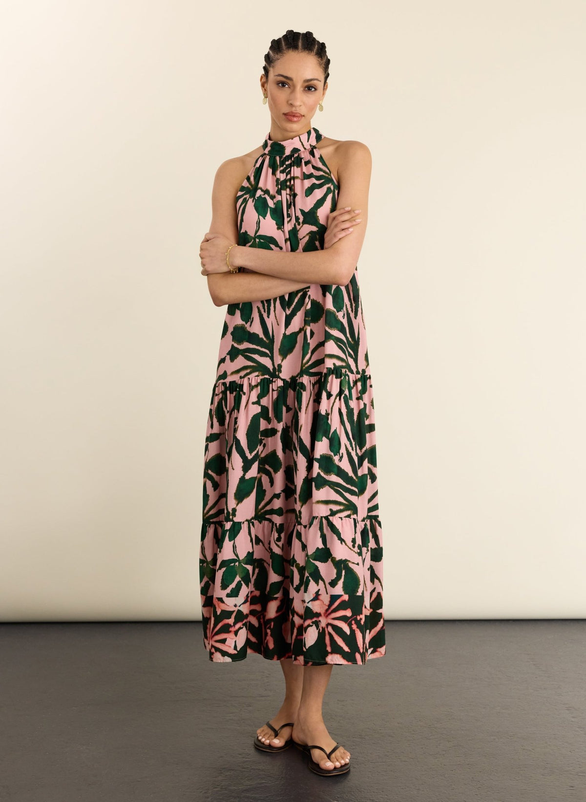 Anouk Printed Sleeveless Maxi Dress - Lime Palm
