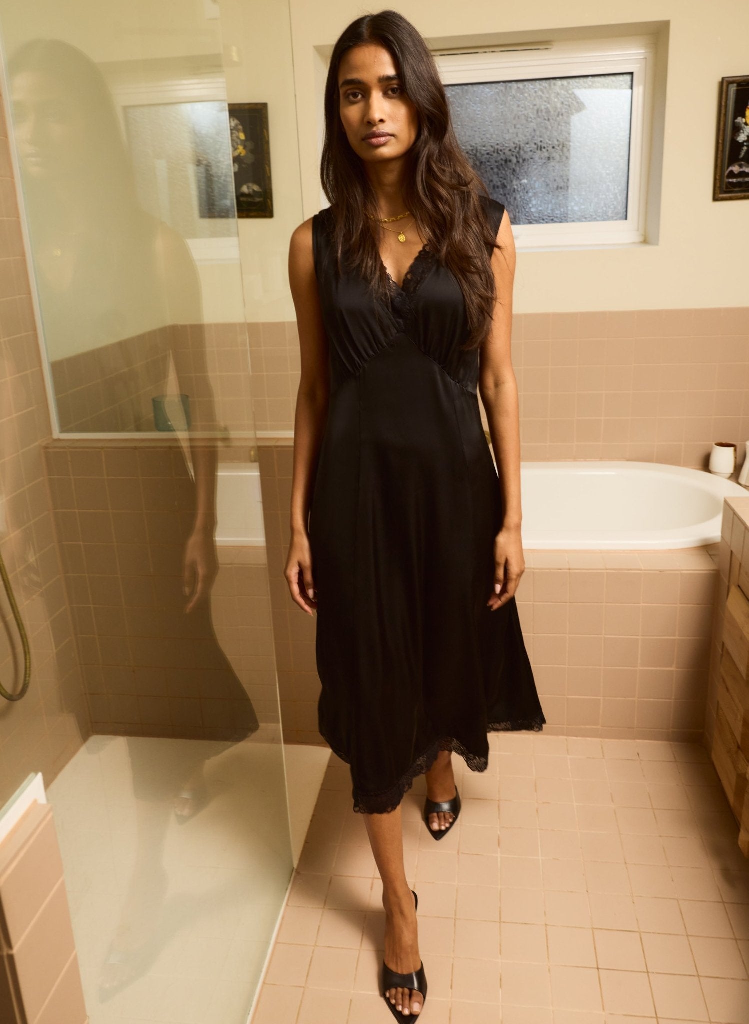 Anoushka Satin Slip Dress - Caviar Black | Baukjen Anoushka Satin Slip Dress - Caviar Black | Baukjen