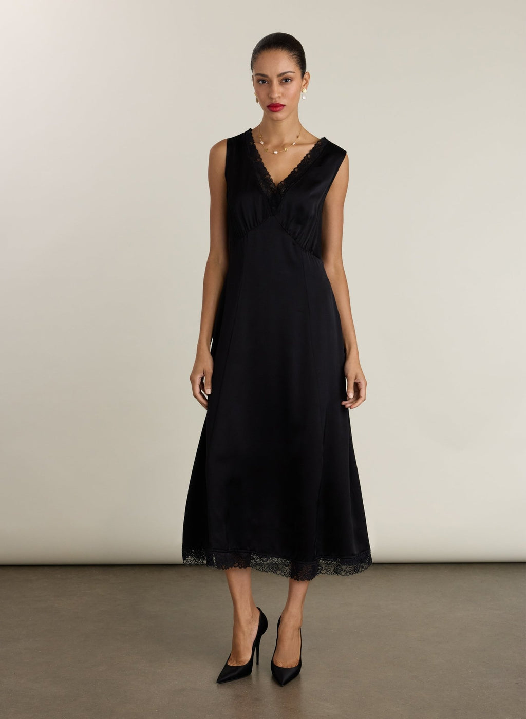 Anoushka Satin Slip Dress - Caviar Black Baukjen
