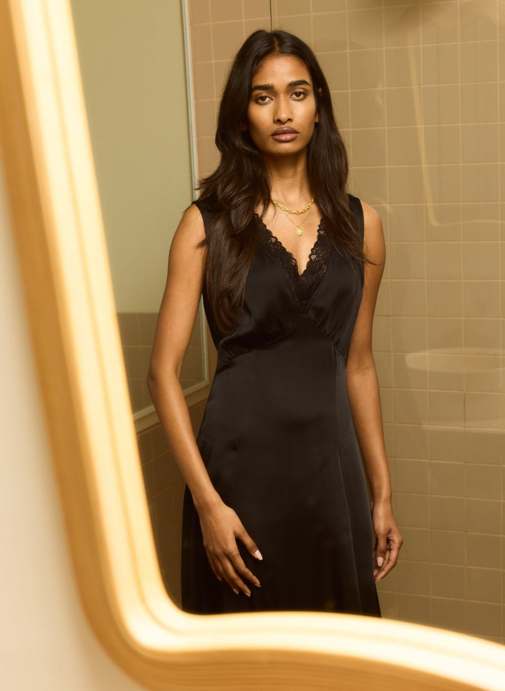 Anoushka Satin Slip Dress - Caviar Black Baukjen
