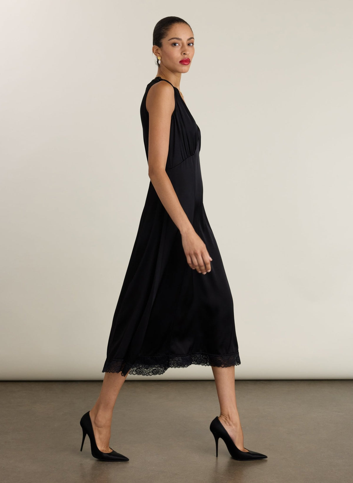 Anoushka Satin Slip Dress - Caviar Black Baukjen