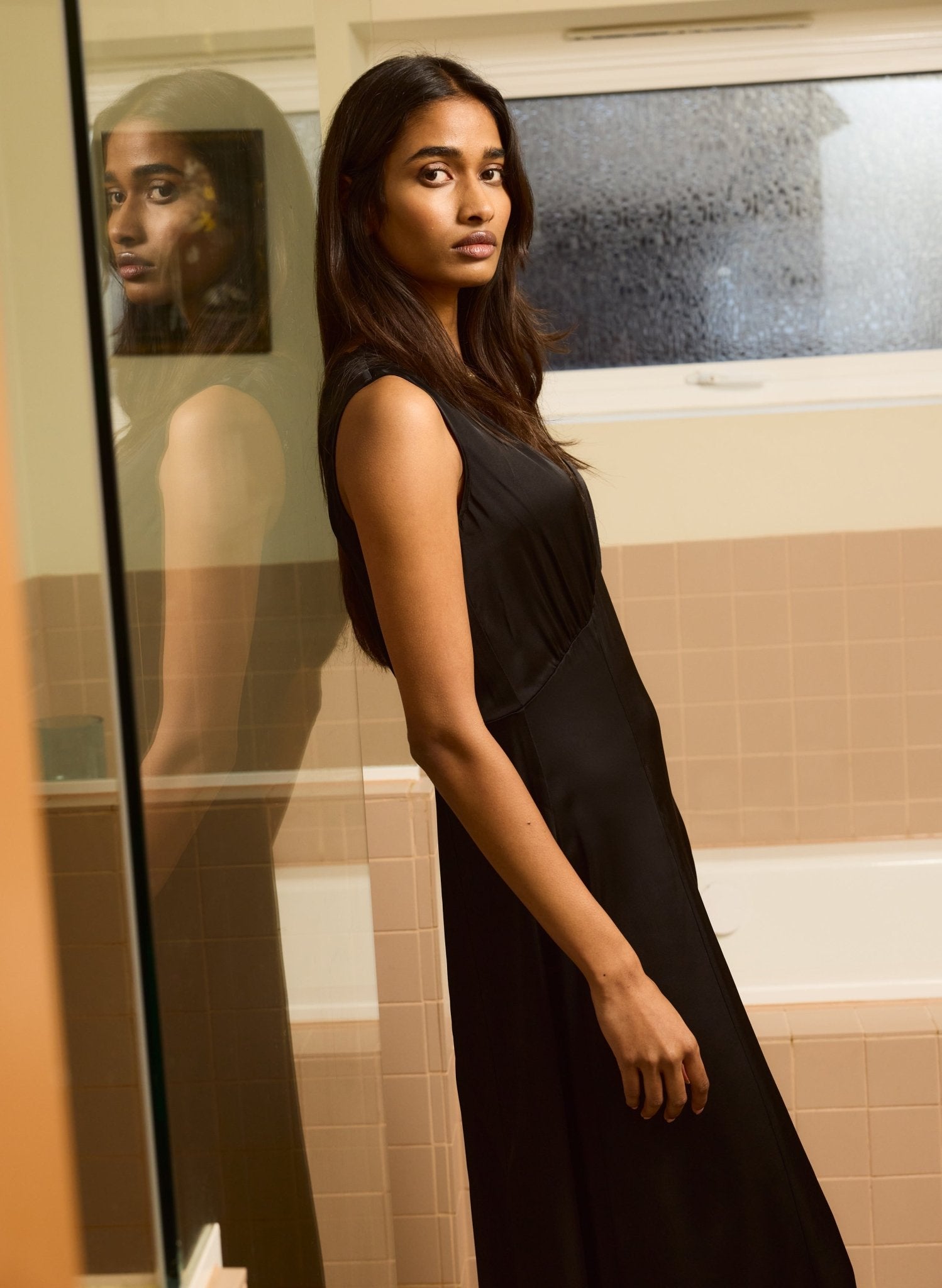 Anoushka Satin Slip Dress - Caviar Black Baukjen