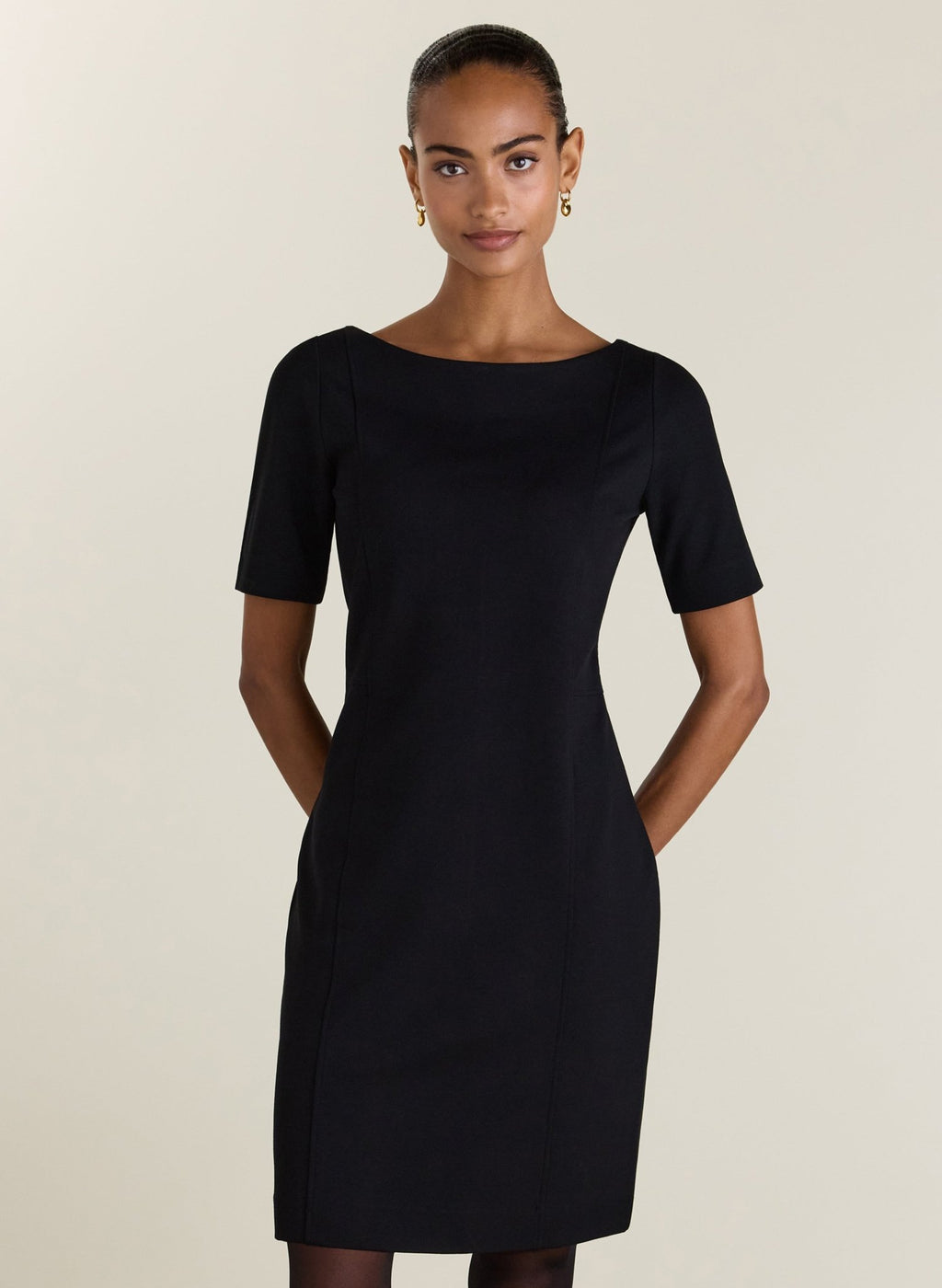 April Ponte Knee Length Dress - Black Baukjen