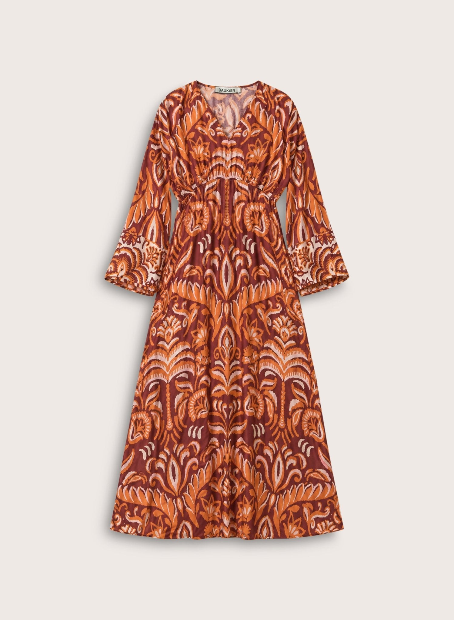 Ariadne Printed Kaftan Dress - Burgundy Palm Mirror Baukjen