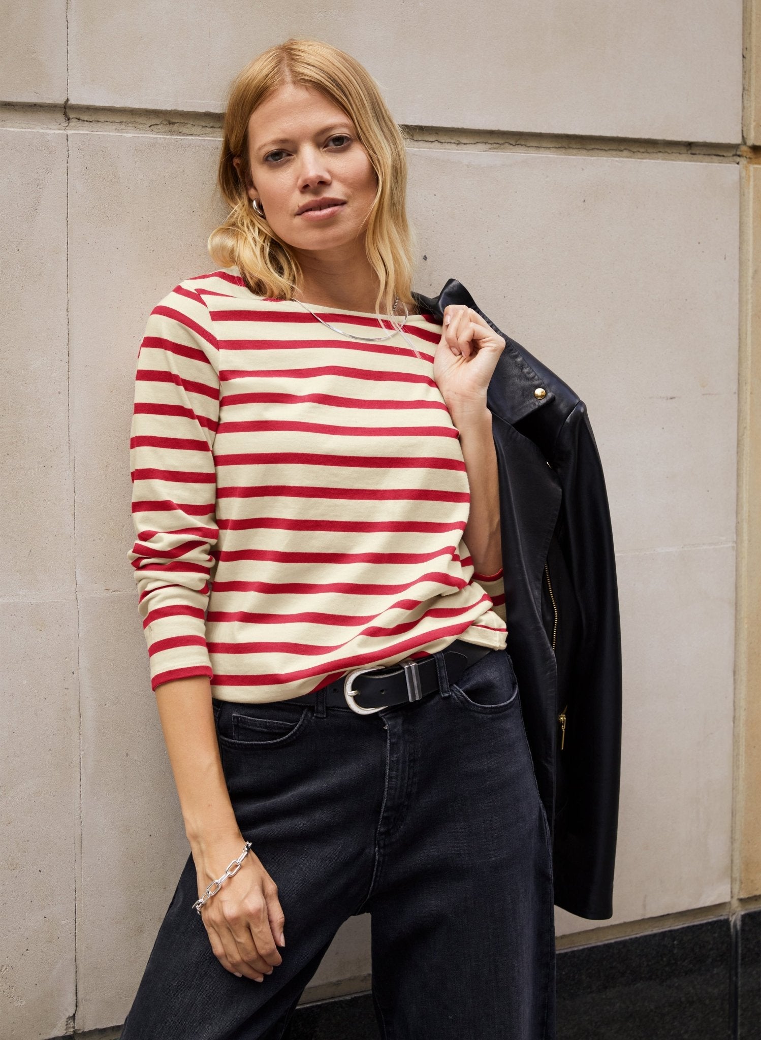 Ashley Organic Cotton Top - Barley & Deep Red Stripe Baukjen