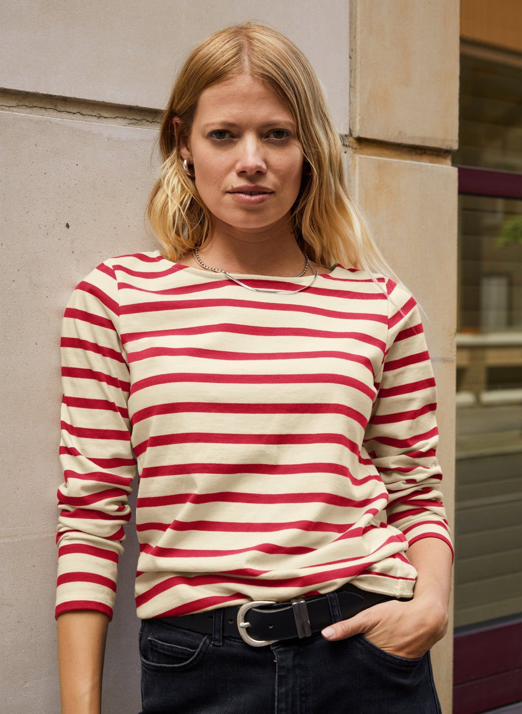Ashley Organic Cotton Top - Barley & Deep Red Stripe Baukjen