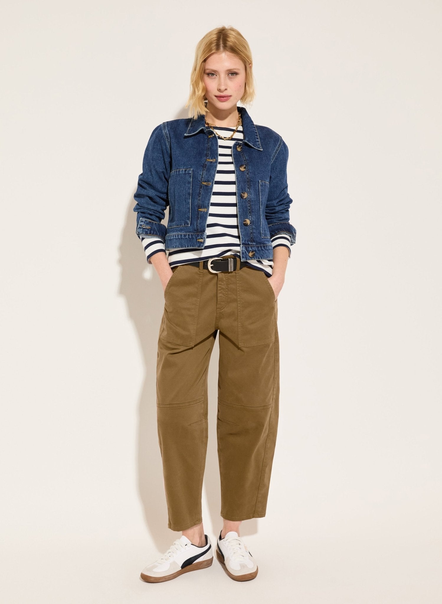 Ashley Organic Cotton Top - Soft White & Deep indigo Baukjen