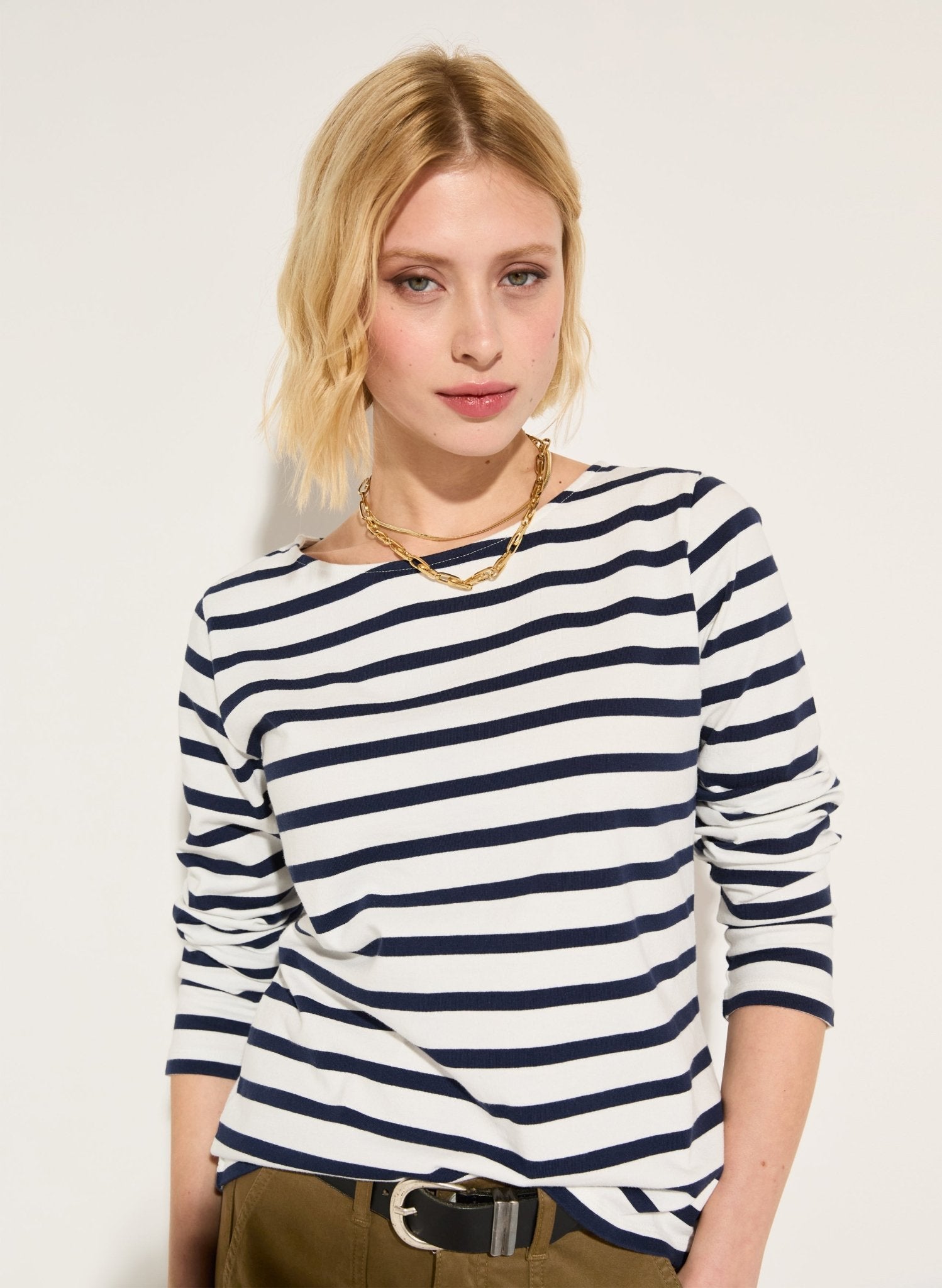 Ashley Organic Cotton Top - Soft White & Deep indigo Baukjen