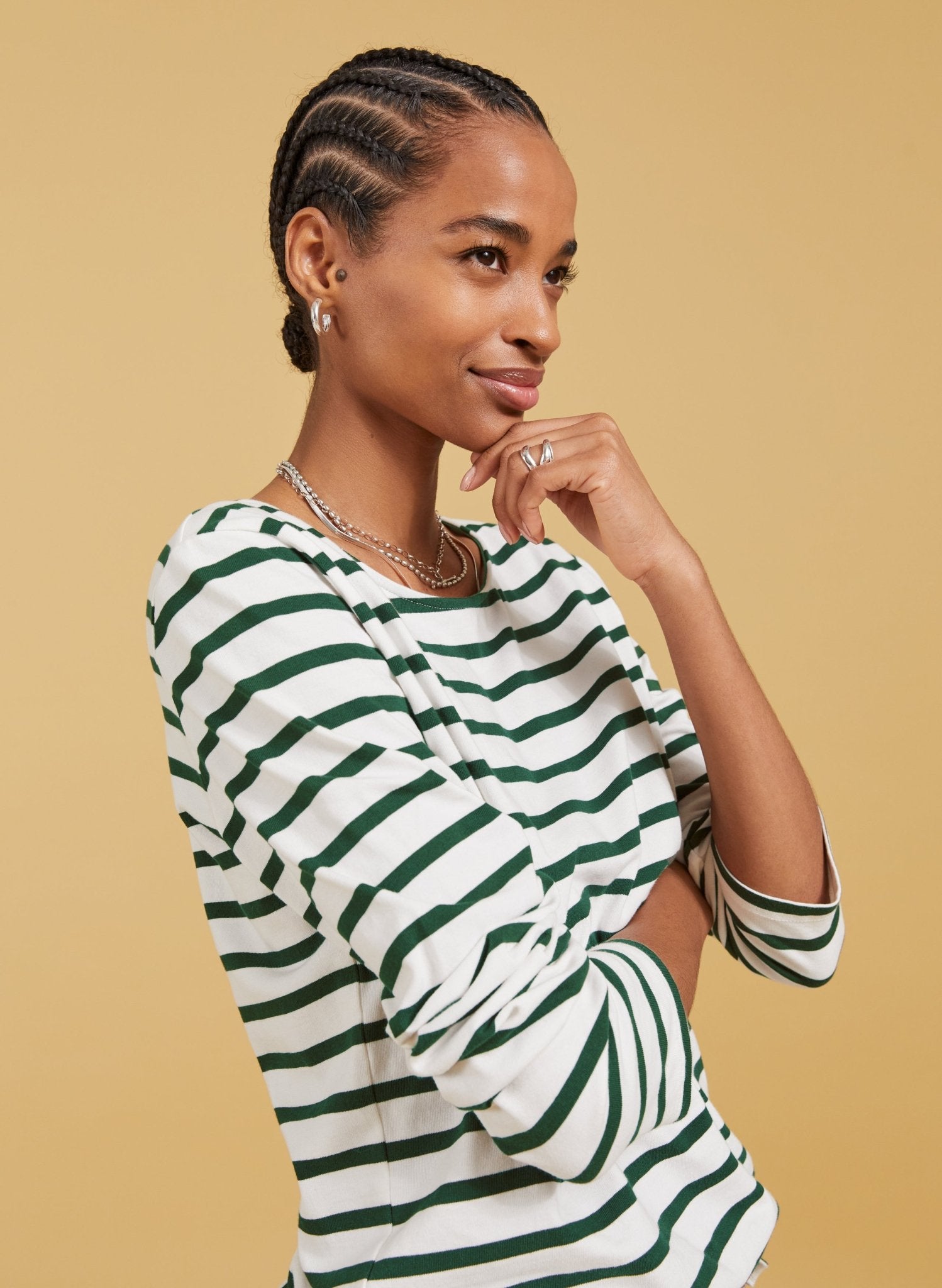 Ashley Organic Cotton Top - Soft White & Forest Green Baukjen