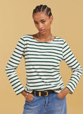Ashley Organic Cotton Top - Soft White & Forest Green Baukjen