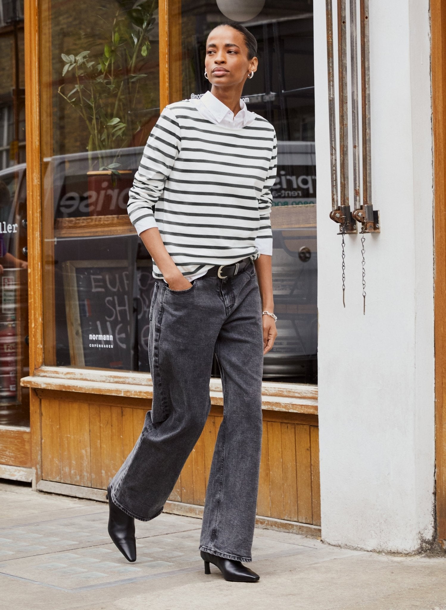 Ashley Organic Cotton Top - Soft White & Grey Stripe Baukjen