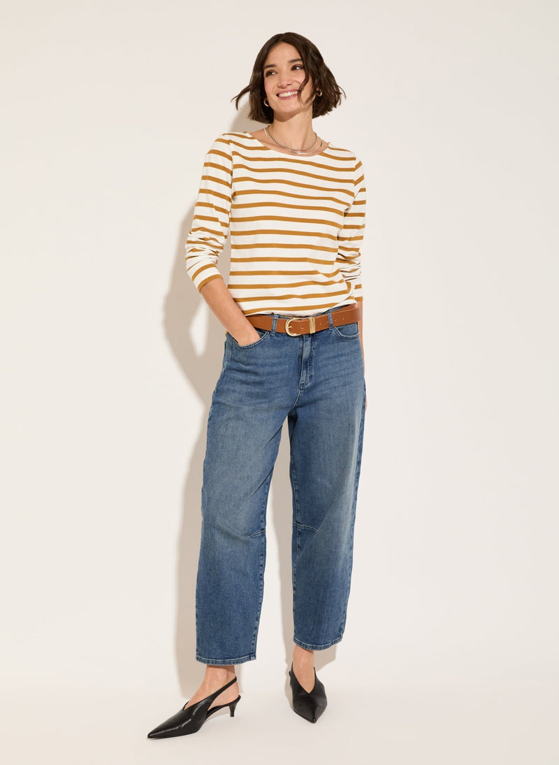 Ashley Organic Cotton Top - Soft White & Ochre Baukjen