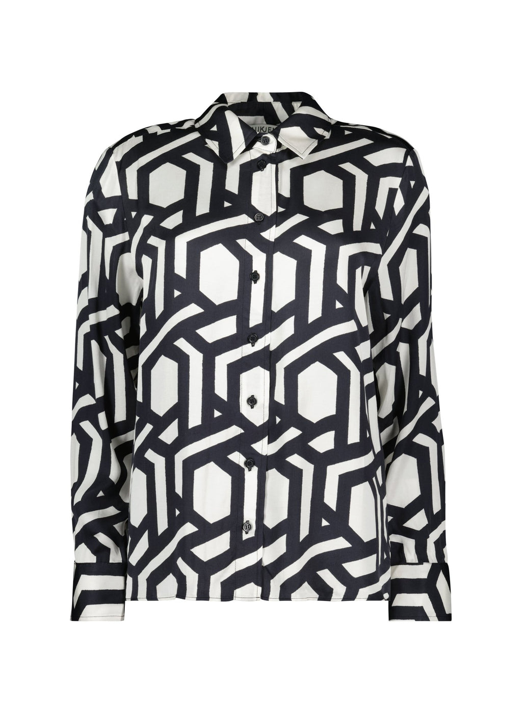 Ashlyn Printed Satin Shirt - Black Geo Baukjen