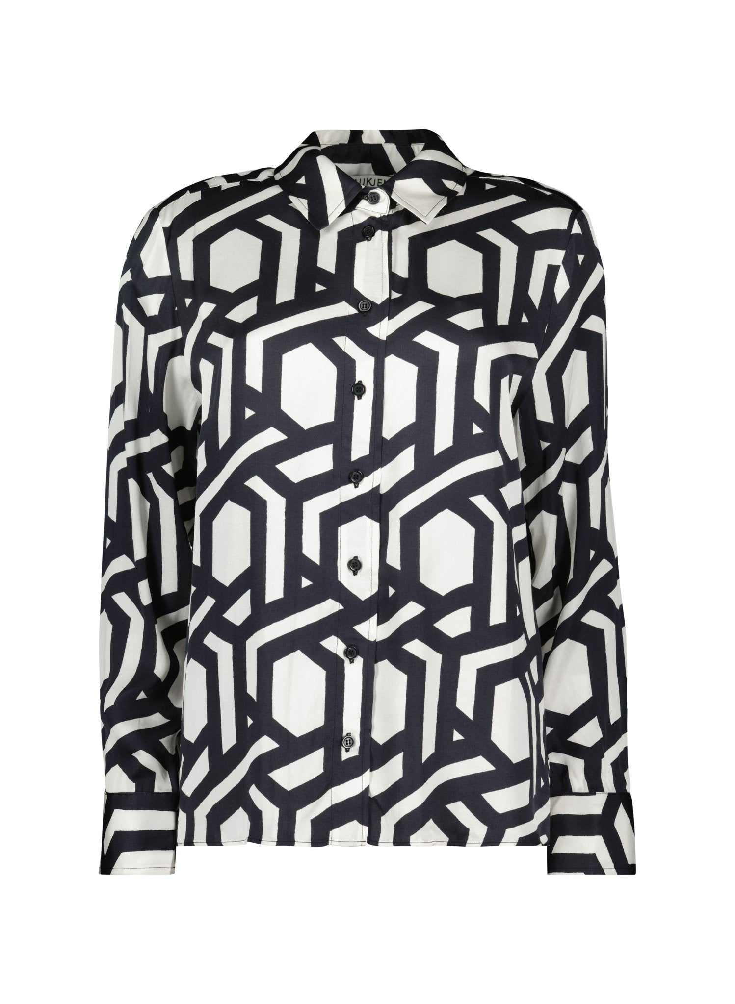 Ashlyn Printed Satin Shirt - Black Geo Baukjen