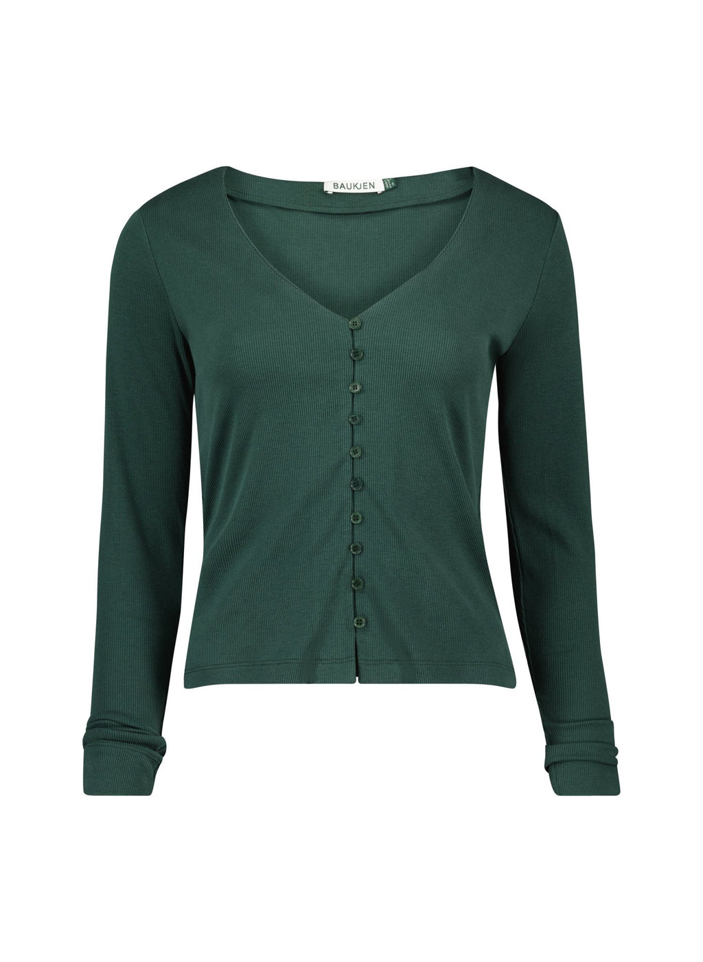 Audrey Button Through V - Neck Top - Forest Green Baukjen