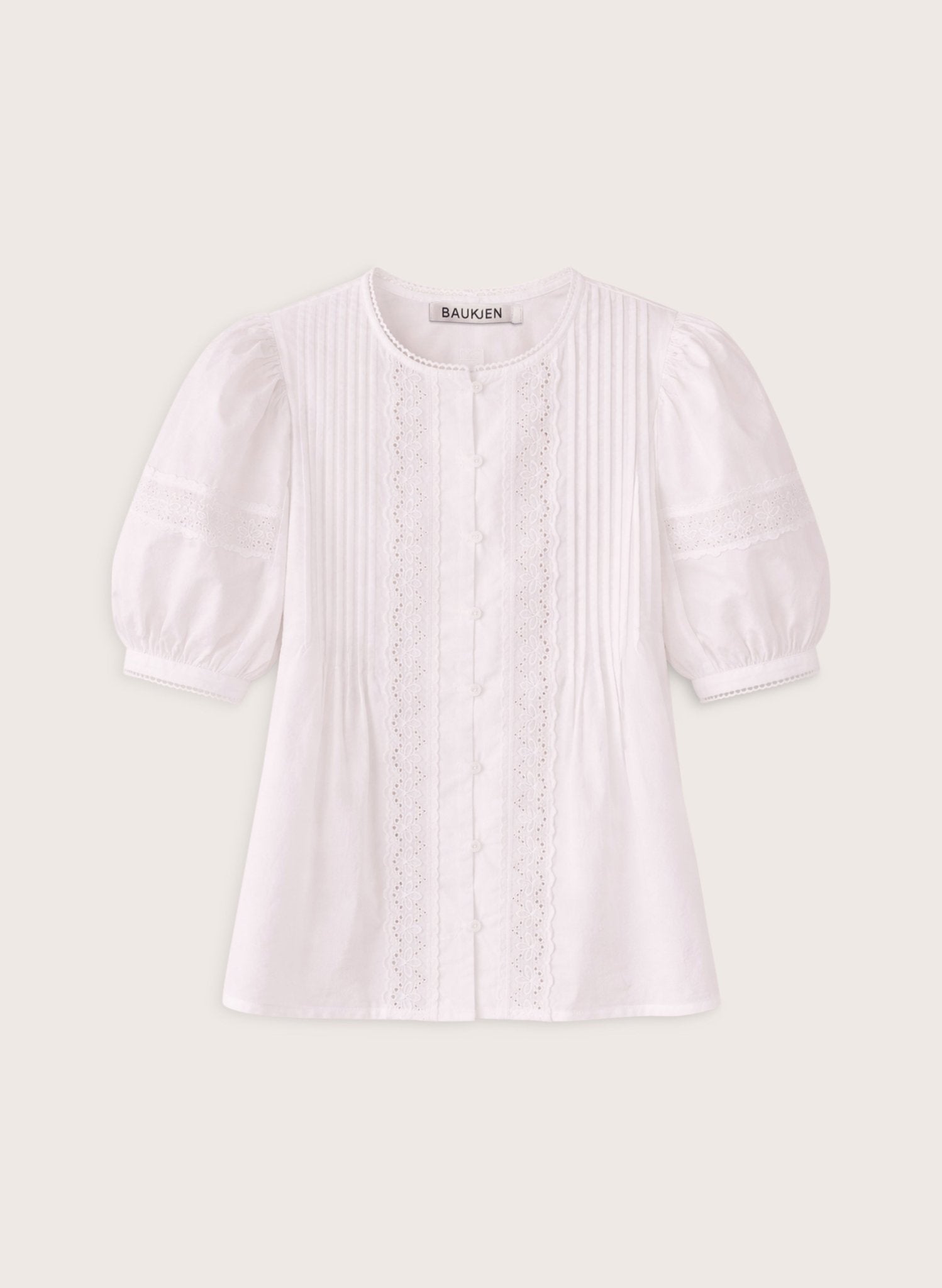 Augusta Organic Cotton Broderie Detail Blouse - Soft White Baukjen