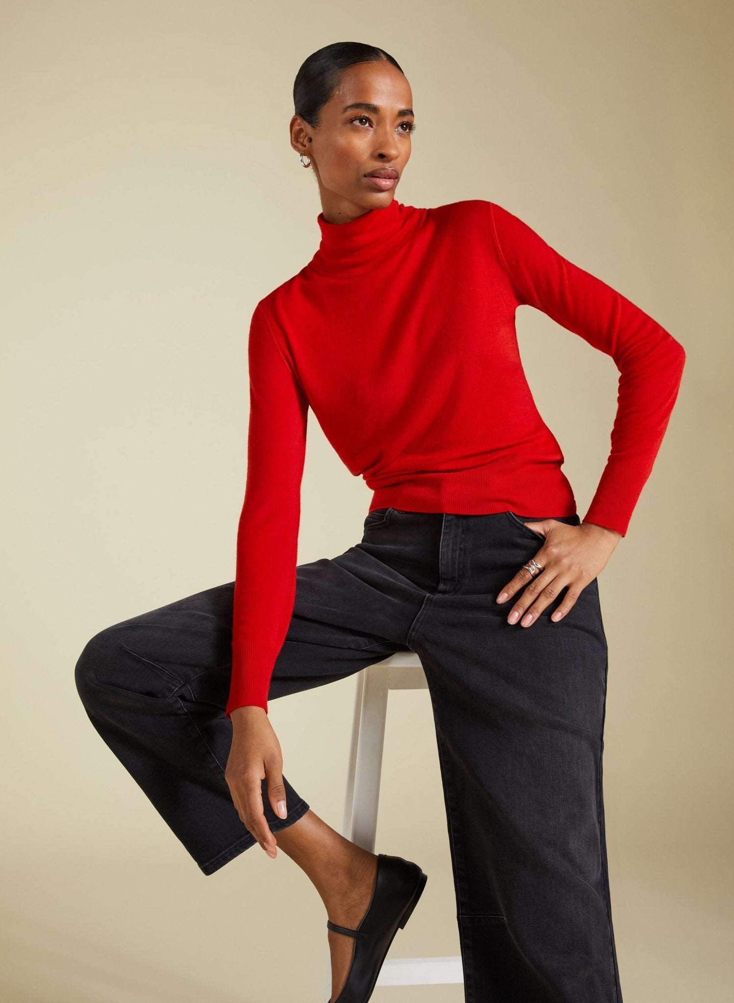 Augustina Sheer Wool Blend Top - Crimson Red | Baukjen