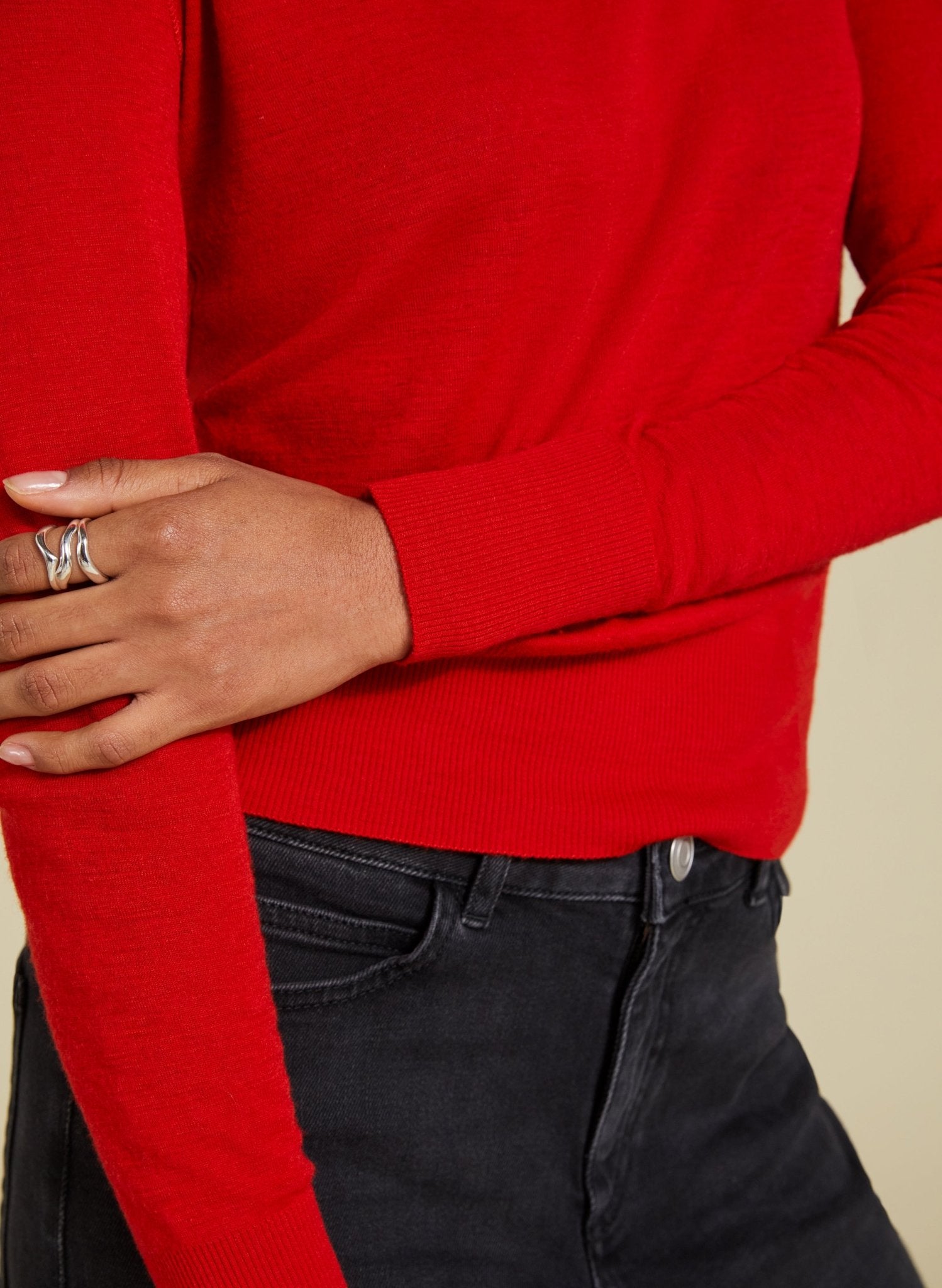 Augustina Semi Sheer Wool Blend Top - Crimson Red Baukjen