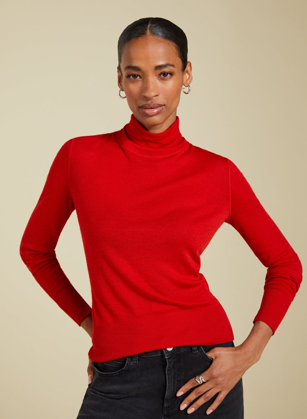 Augustina Semi Sheer Wool Blend Top - Crimson Red Baukjen