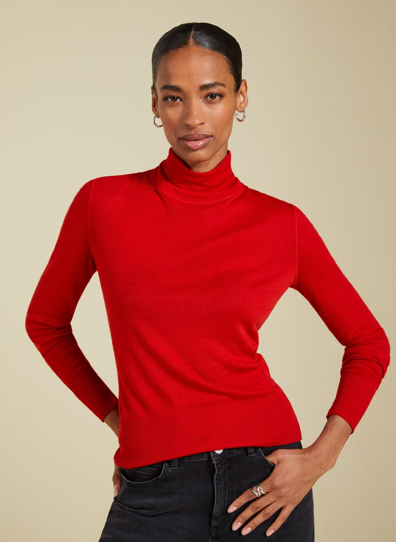 Augustina Semi Sheer Wool Blend Top - Crimson Red Baukjen