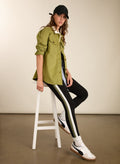 Avery Side Stripe Leggings - Caviar Black, White & Olive Baukjen