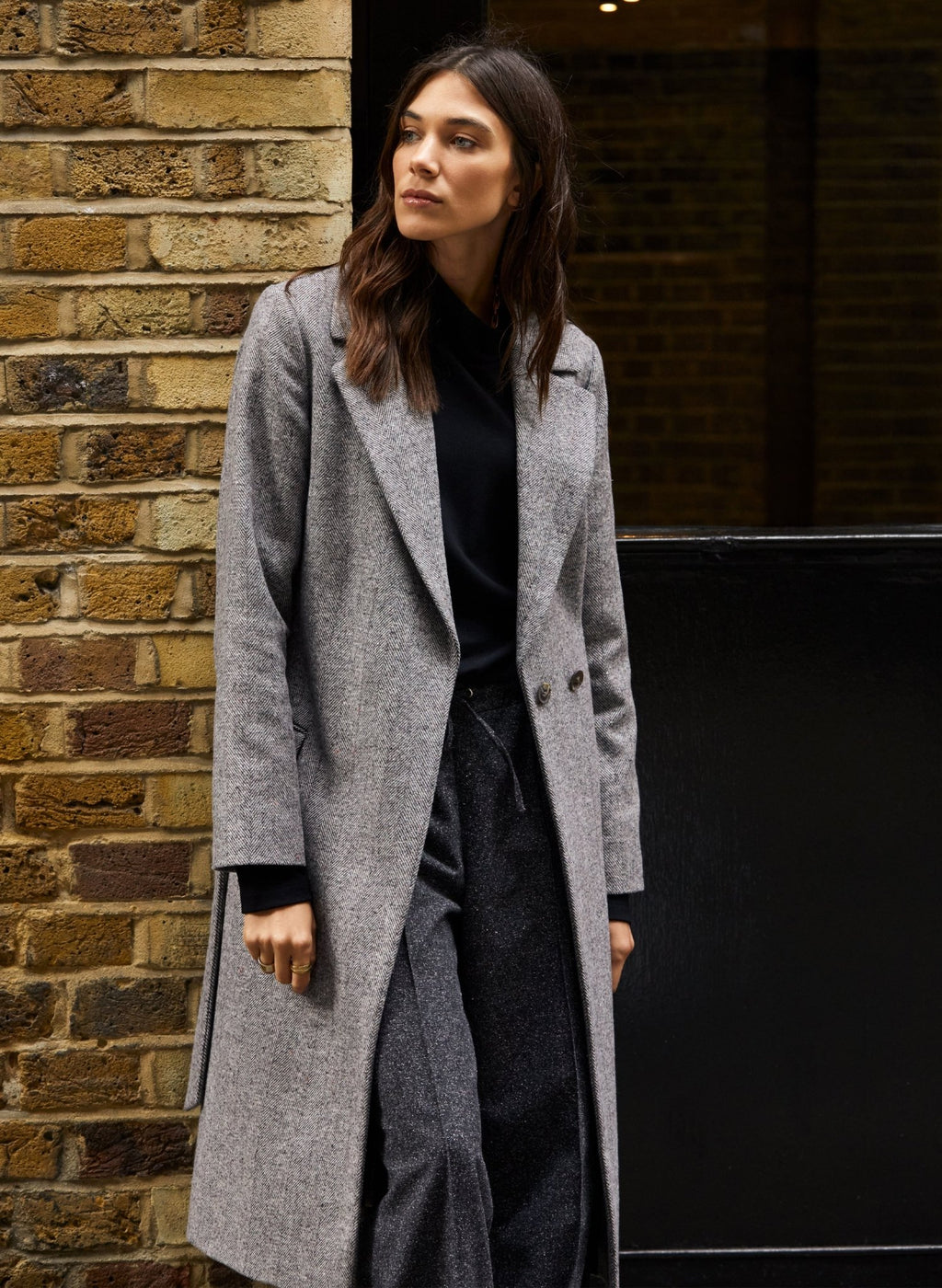 Aye Tailored Coat - Black & White Herringbone Baukjen