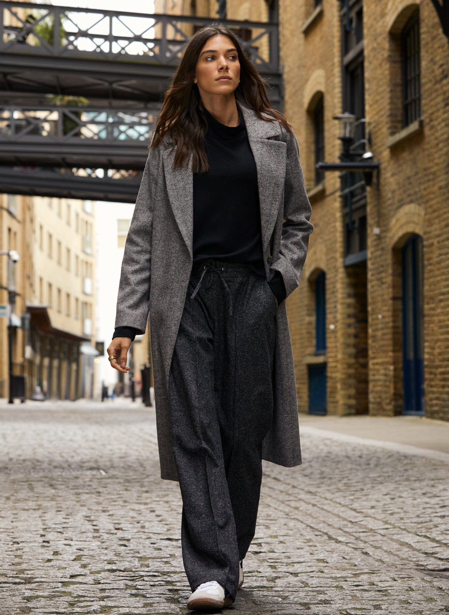 Aye Tailored Coat - Black & White Herringbone Baukjen
