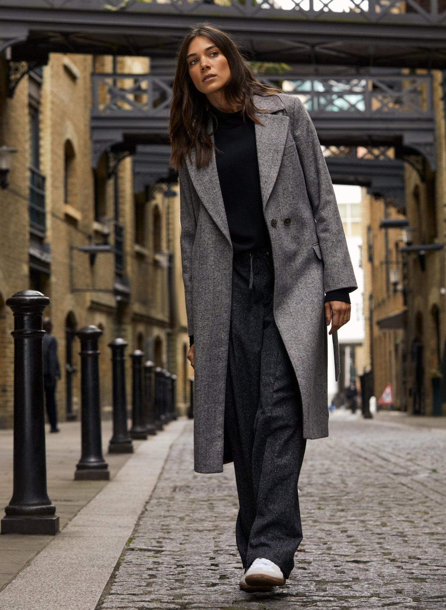 Aye Tailored Coat - Black & White Herringbone | Baukjen