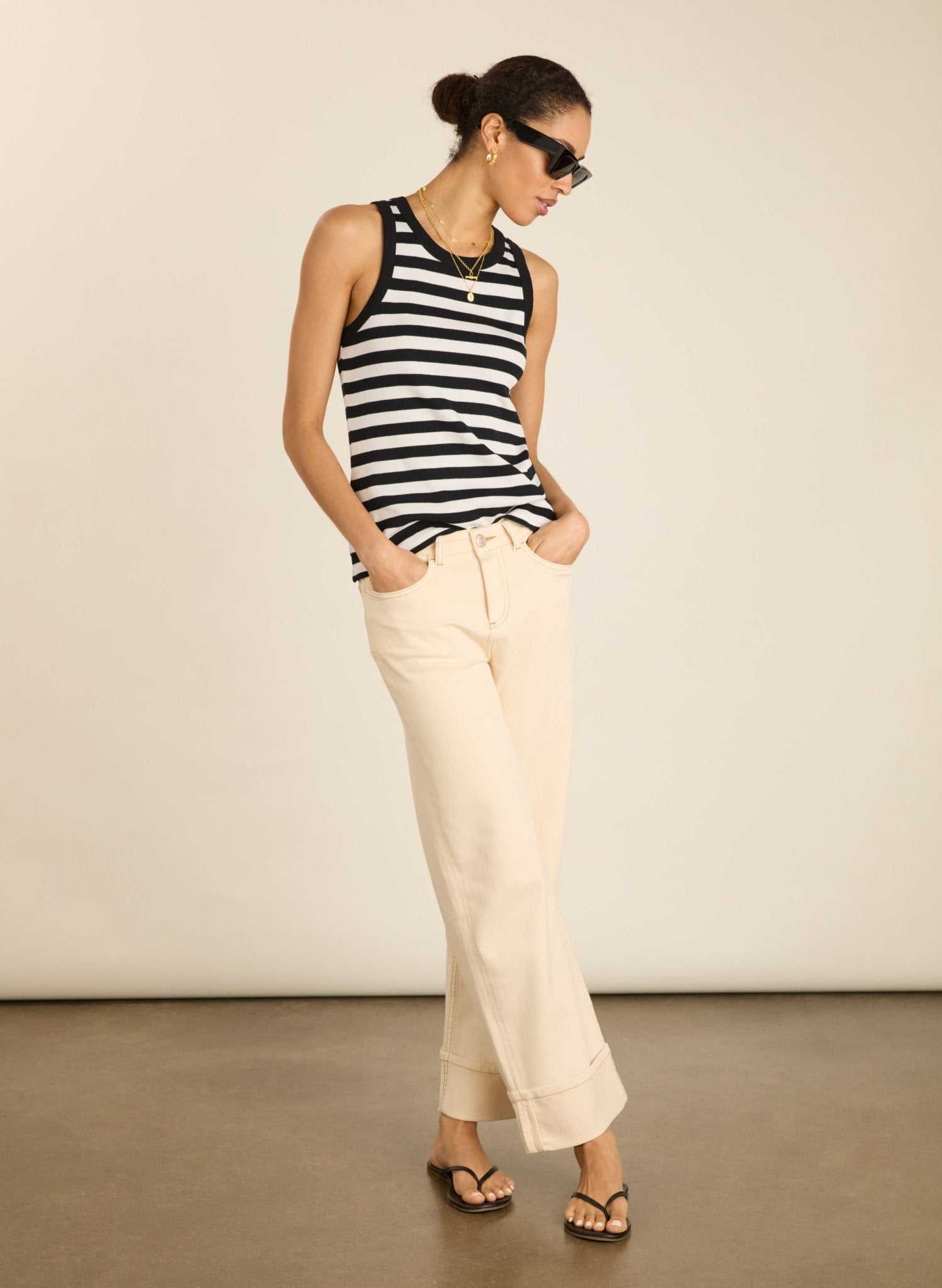 Baukjen Essentials Organic Cotton Rib Tank - Caviar Black & Soft White Baukjen