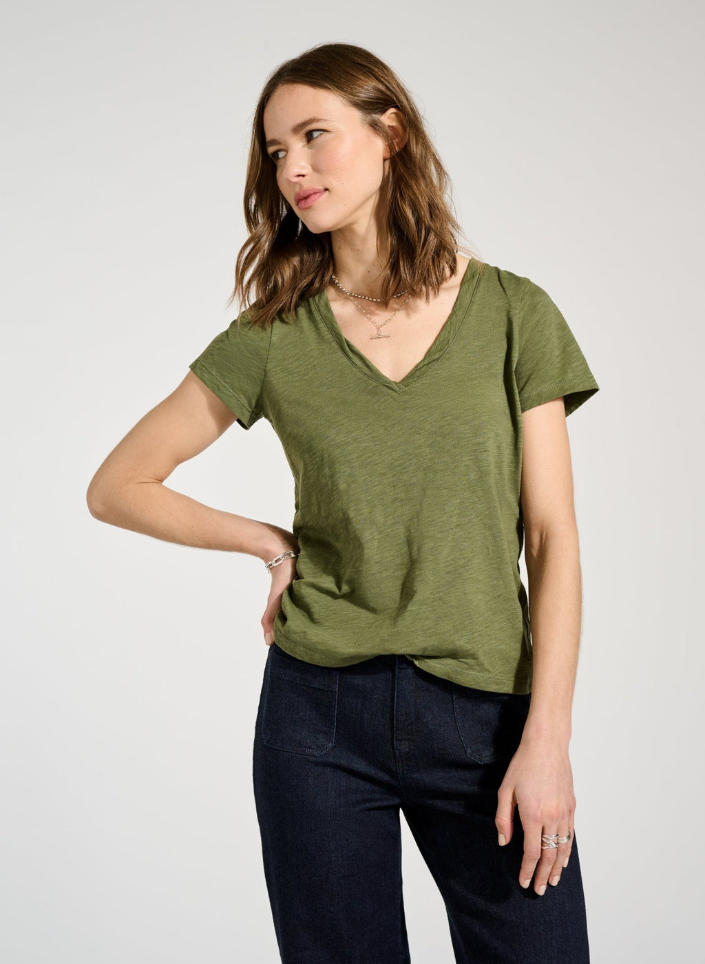 Baukjen Essentials Organic Cotton V - Neck Tee - Light Khaki Baukjen
