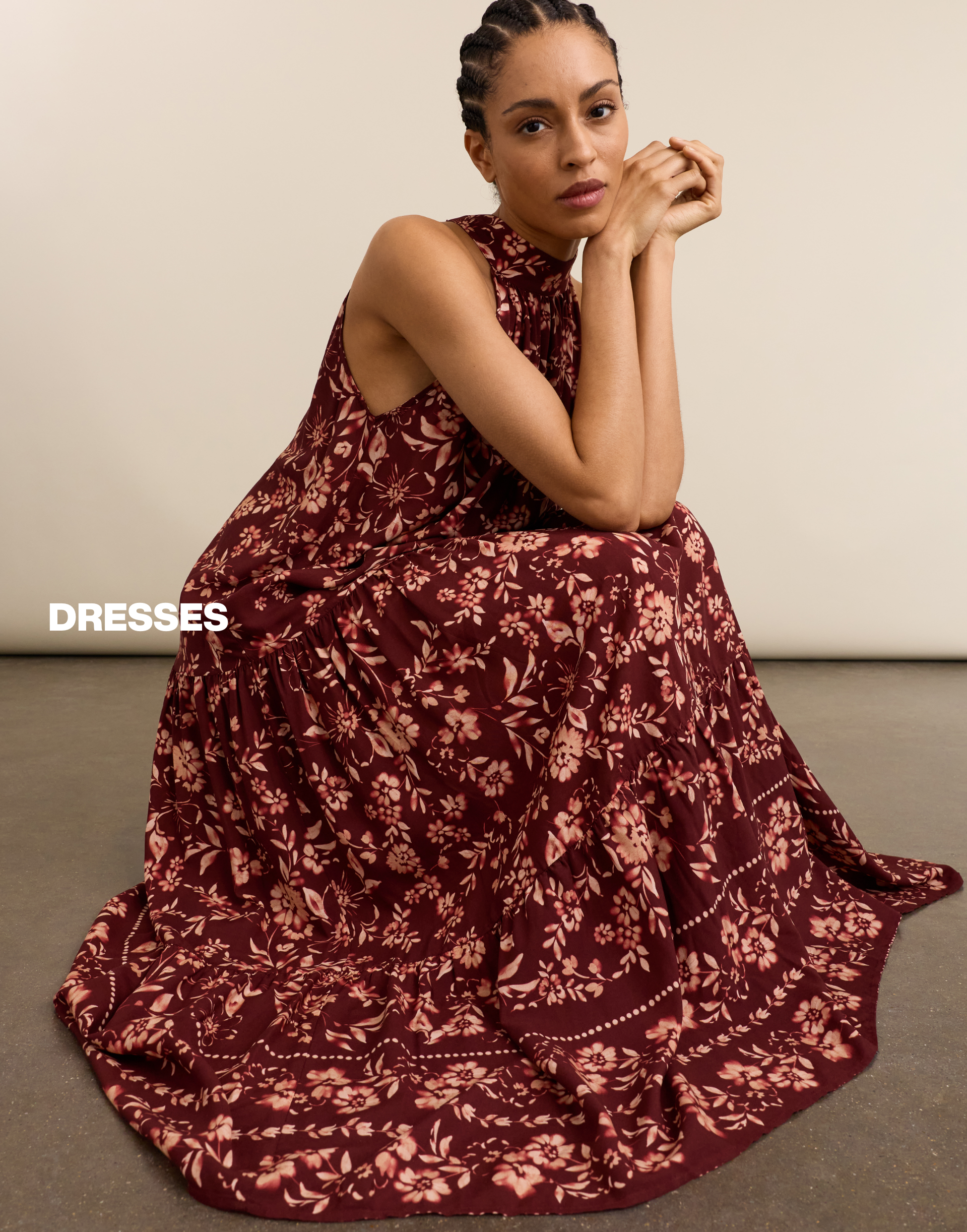 Baukjen Dresses Anouk Printed Sleeveless Maxi Dress - Burgundy Floral Border 
