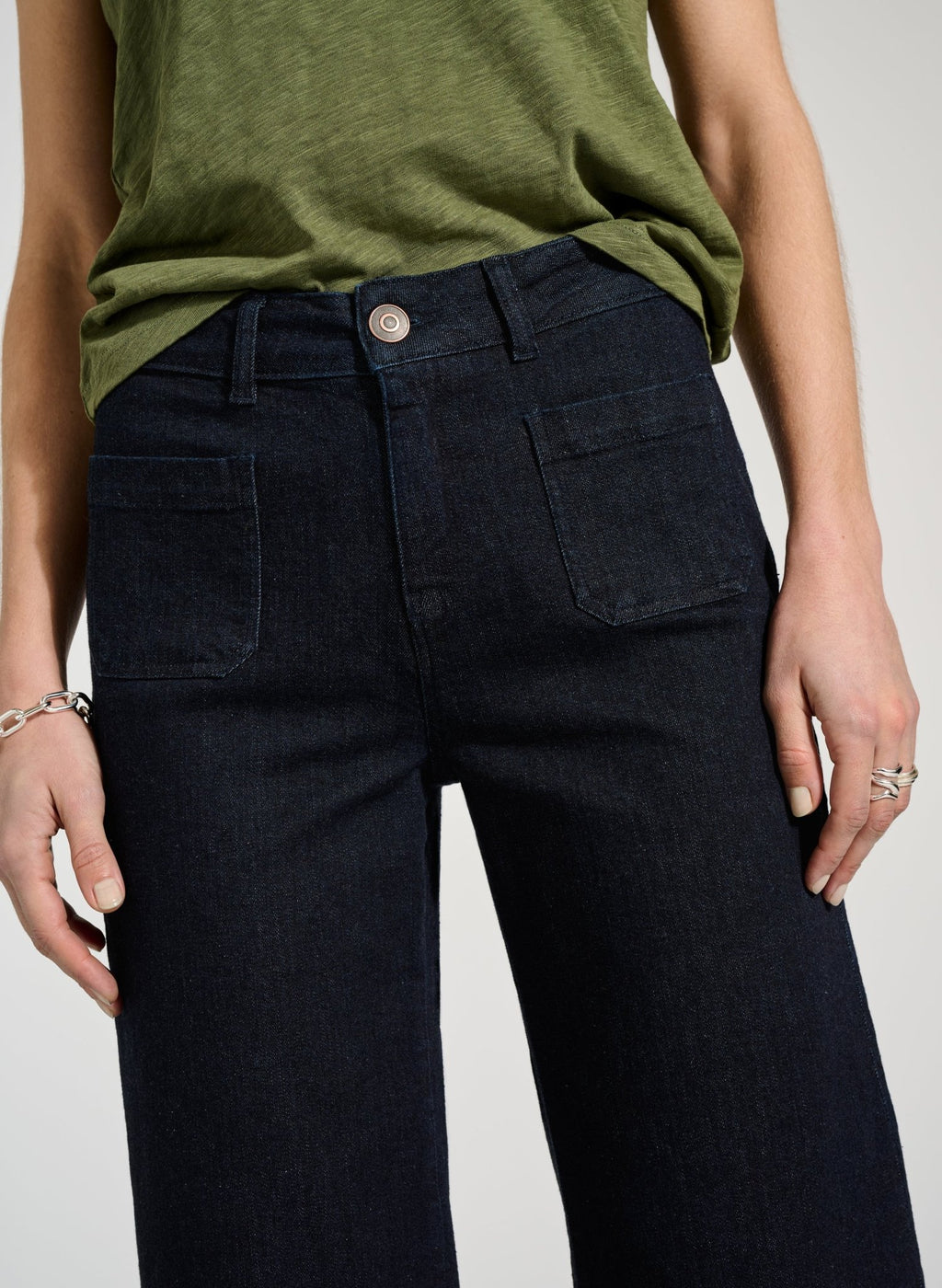 Baukjen Organic Denim Wide Crop Pocket Front Jeans - Dark Denim Baukjen