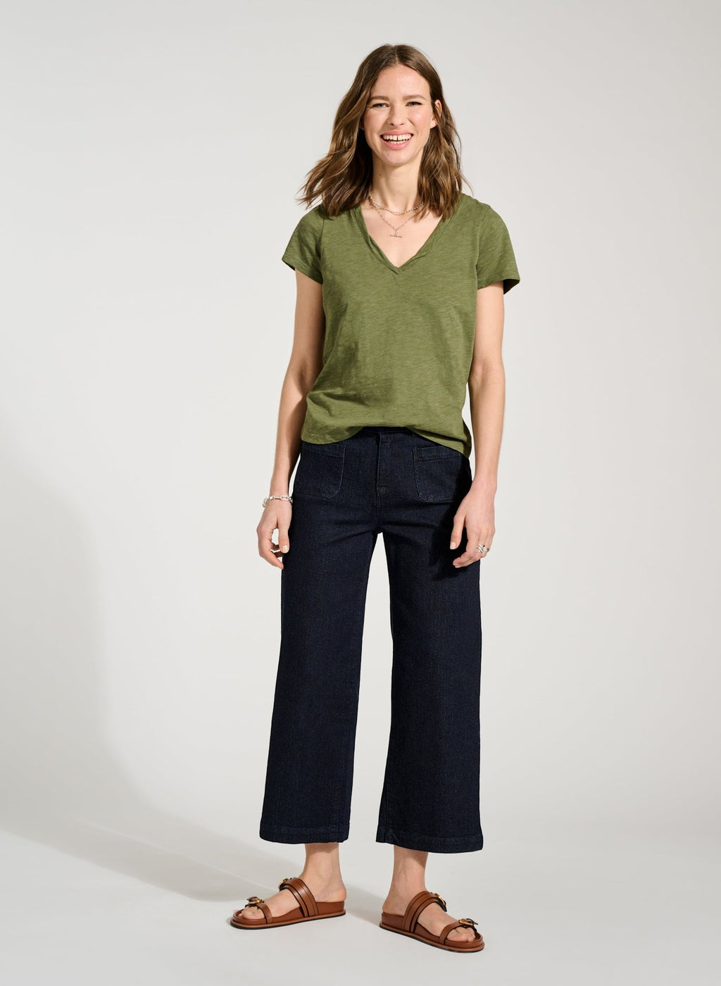 Baukjen Organic Denim Wide Crop Pocket Front Jeans - Dark Denim Baukjen