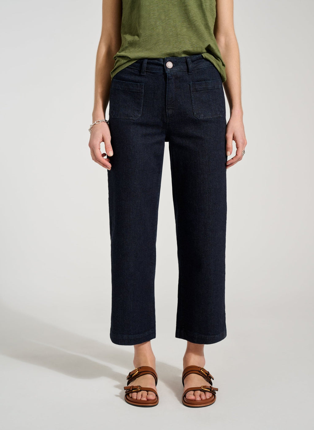 Baukjen Organic Denim Wide Crop Pocket Front Jeans - Dark Denim Baukjen