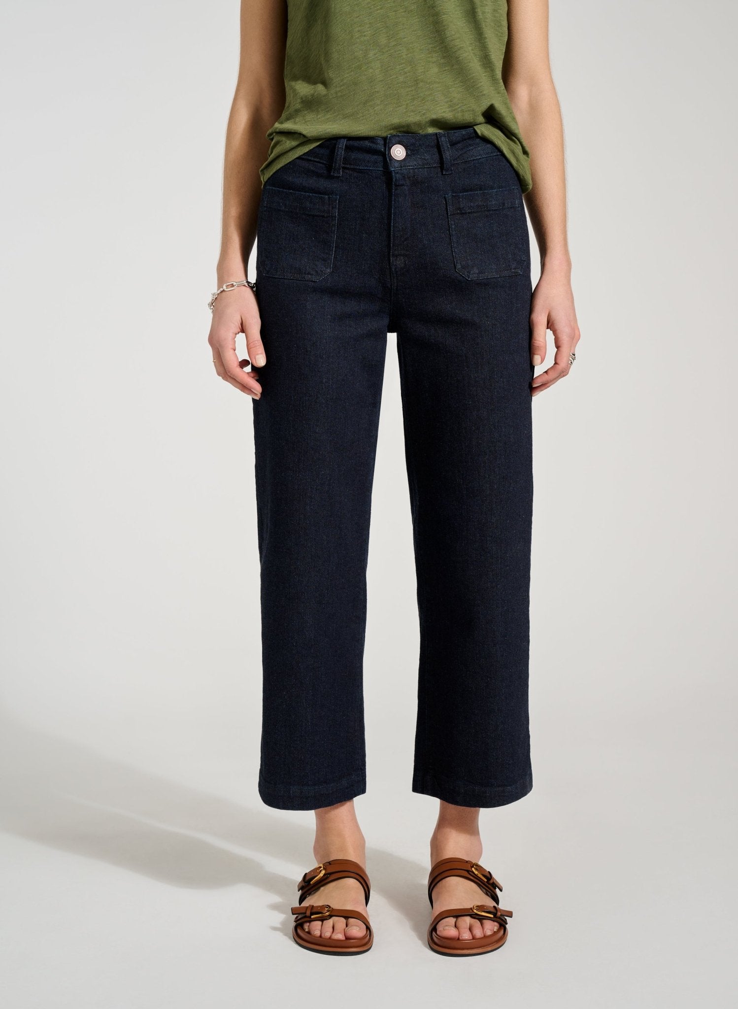 Baukjen Organic Denim Wide Crop Pocket Front Jeans - Dark Denim Baukjen